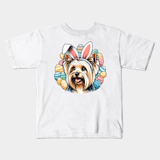 Silky Terrier with Bunny Ears Celebrates Easter Delight Kids T-Shirt